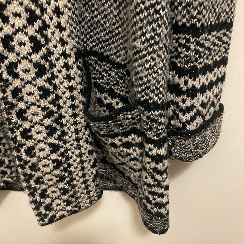 Lucky Brand Womens Open Front Cardigan Sweater M Medium Black White - Picture 4 of 9